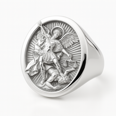 Archangel Saint Michael Oval Ring in 950 Silver